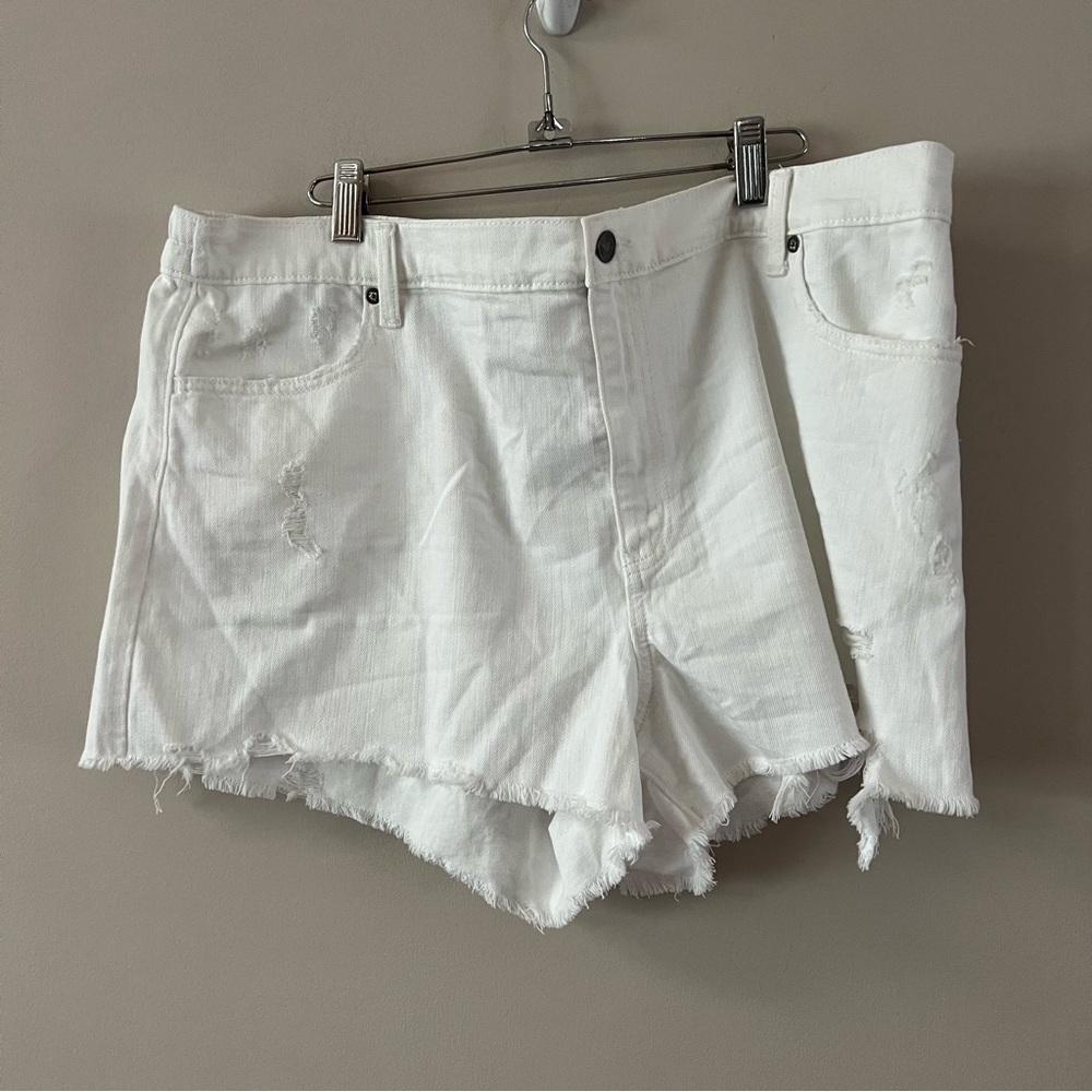 aerie White Distressed Denim Jean Shorts